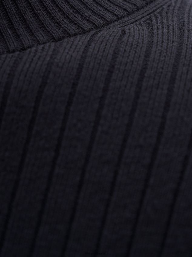 Filippa K L8HHT294 Bekleidung Schwarz Männer Rippstrickpullover mit Plattierung