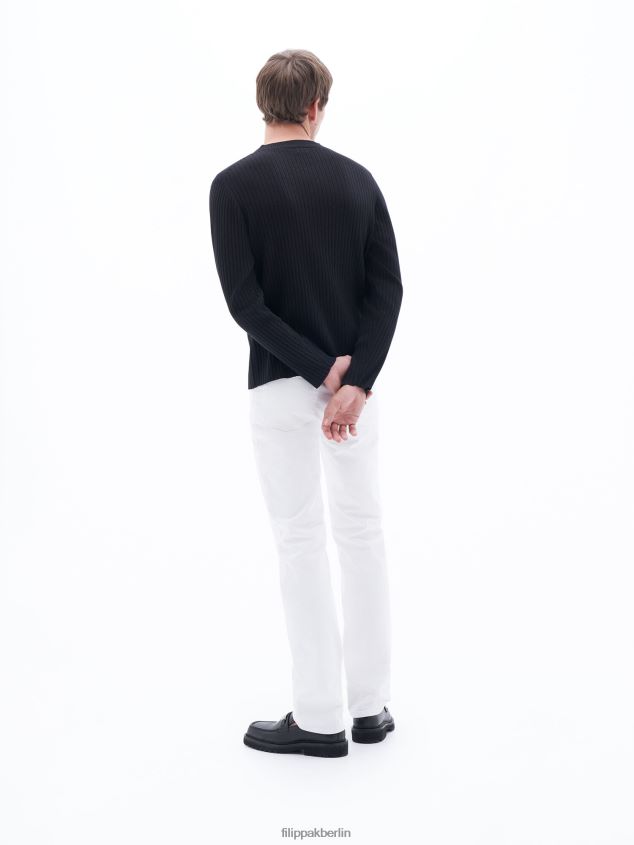 Filippa K L8HHT294 Bekleidung Schwarz Männer Rippstrickpullover mit Plattierung