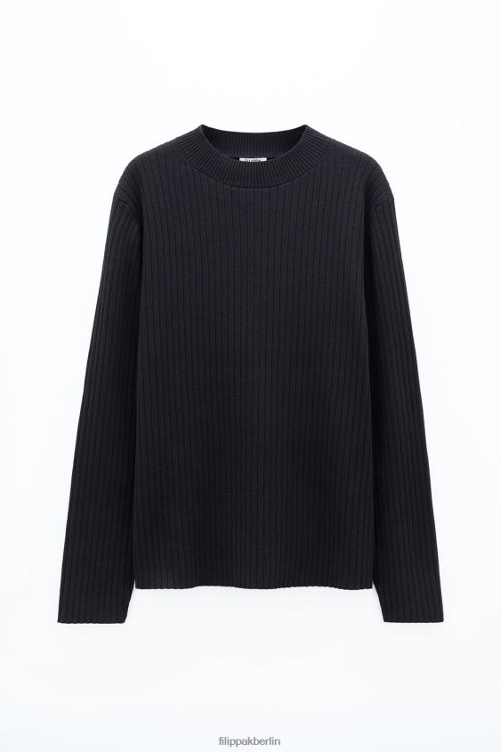 Filippa K L8HHT294 Bekleidung Schwarz Männer Rippstrickpullover mit Plattierung