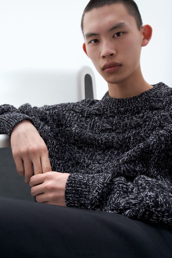 Filippa K L8HHT295 Bekleidung Schwarz-Weiss Männer Quadratischer Strickpullover