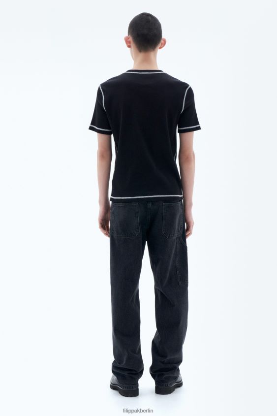 Filippa K L8HHT298 Bekleidung Schwarz Männer T-Shirt aus Baumwollripp