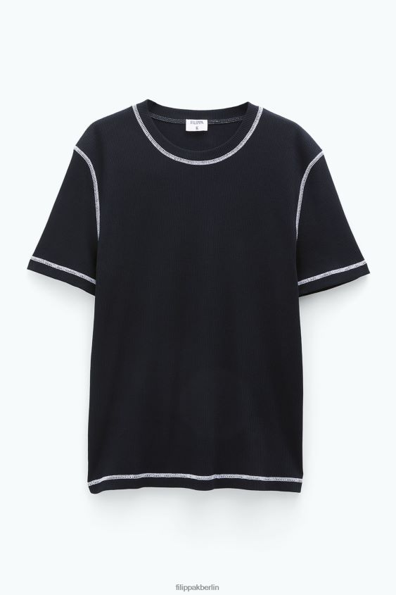 Filippa K L8HHT298 Bekleidung Schwarz Männer T-Shirt aus Baumwollripp