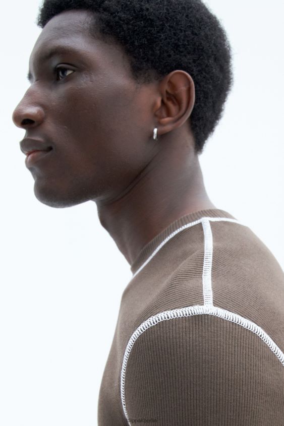 Filippa K L8HHT306 Bekleidung Waldgrün Männer T-Shirt aus Baumwollripp