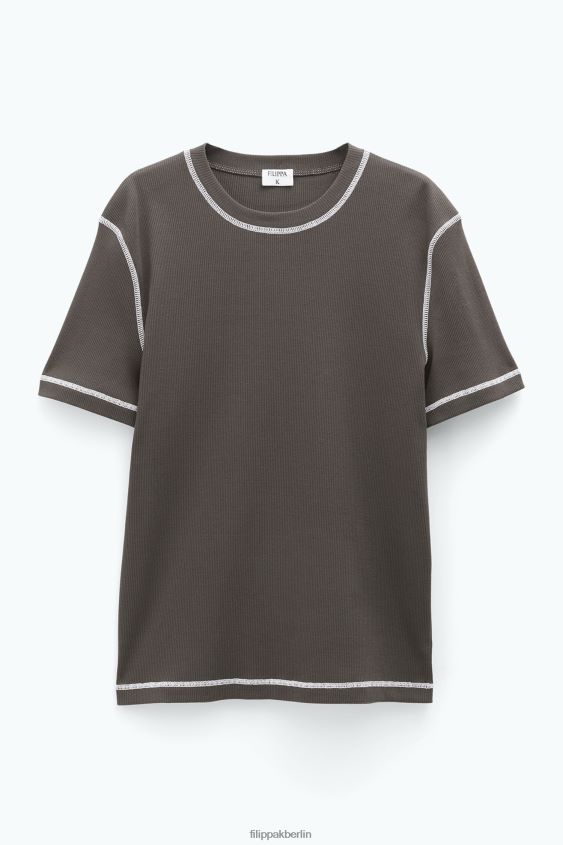 Filippa K L8HHT306 Bekleidung Waldgrün Männer T-Shirt aus Baumwollripp