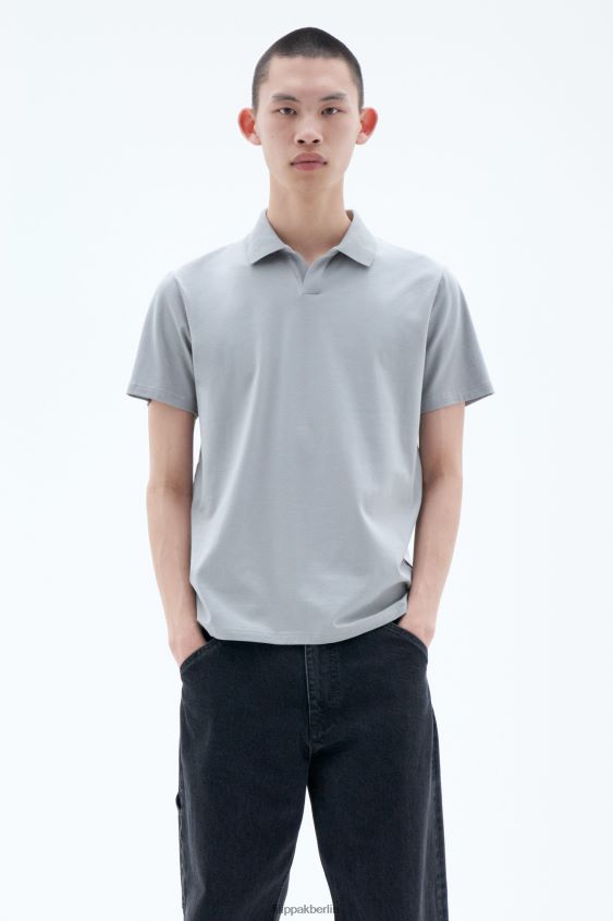 Filippa K L8HHT311 Bekleidung Federgrau Männer Polo-T-Shirt aus Stretch-Baumwolle