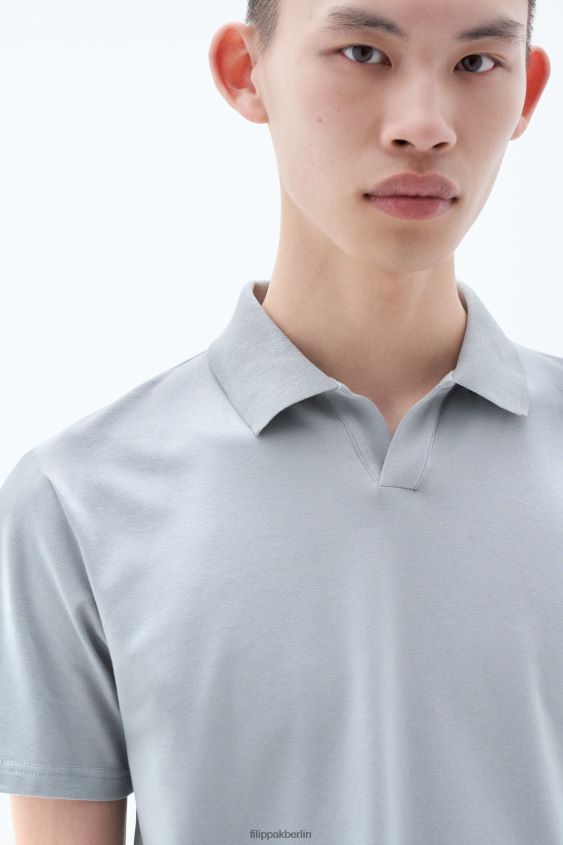 Filippa K L8HHT311 Bekleidung Federgrau Männer Polo-T-Shirt aus Stretch-Baumwolle