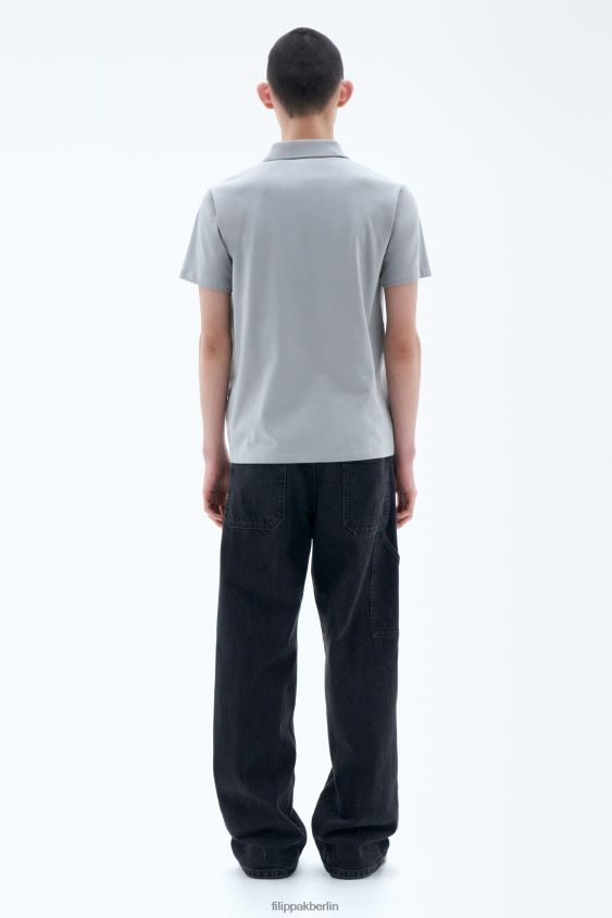 Filippa K L8HHT311 Bekleidung Federgrau Männer Polo-T-Shirt aus Stretch-Baumwolle