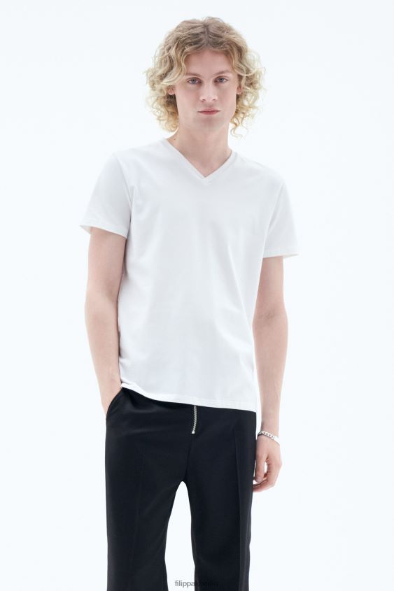 Filippa K L8HHT320 Bekleidung Weiß Männer Stretch-T-Shirt mit V-Ausschnitt