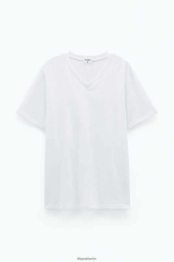 Filippa K L8HHT320 Bekleidung Weiß Männer Stretch-T-Shirt mit V-Ausschnitt