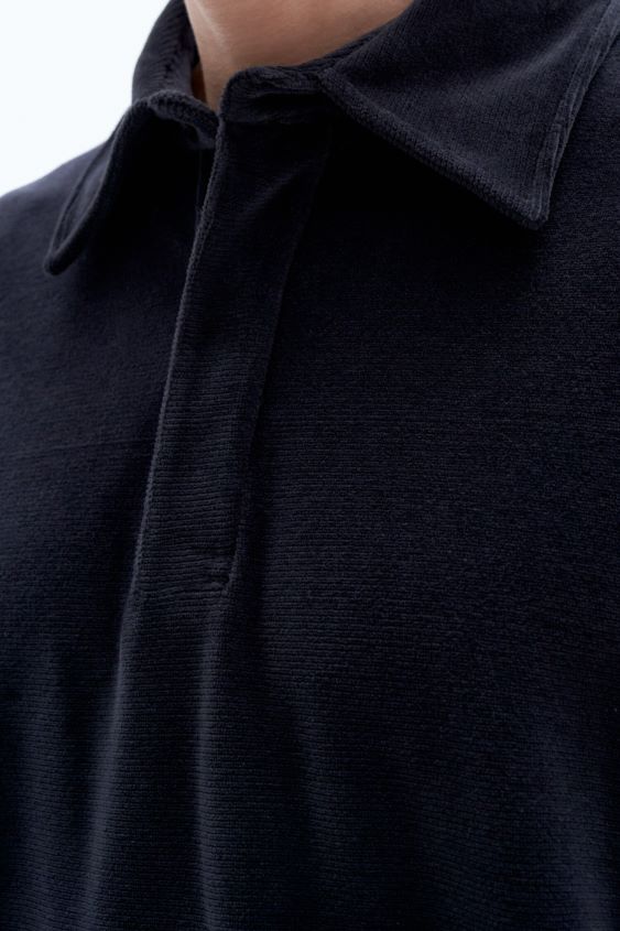 Filippa K L8HHT322 Bekleidung Schwarz Männer Velours-Langarmpolo
