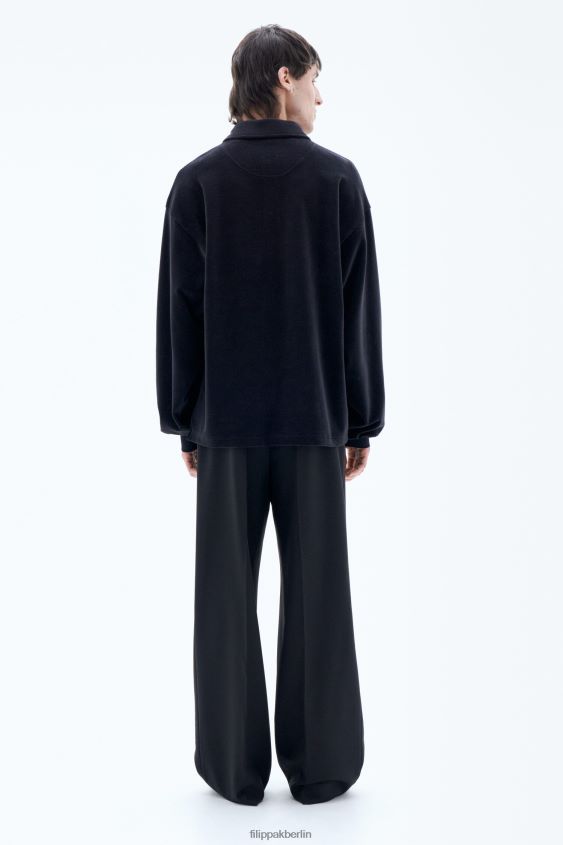 Filippa K L8HHT322 Bekleidung Schwarz Männer Velours-Langarmpolo