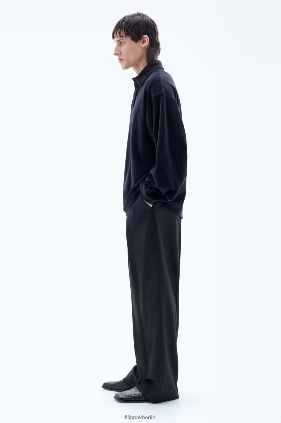 Filippa K L8HHT322 Bekleidung Schwarz Männer Velours-Langarmpolo