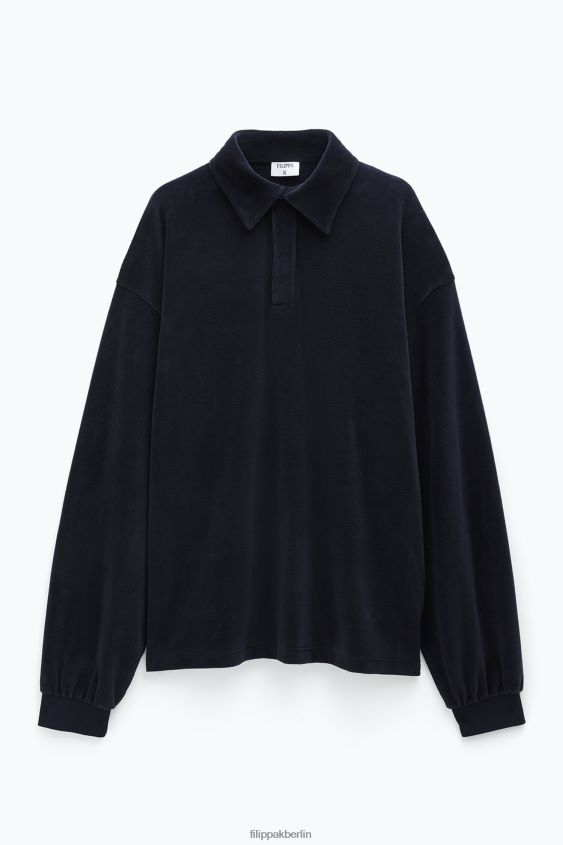 Filippa K L8HHT322 Bekleidung Schwarz Männer Velours-Langarmpolo