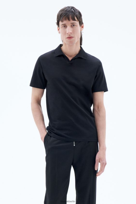 Filippa K L8HHT324 Bekleidung Schwarz Männer Polo-T-Shirt aus Stretch-Baumwolle