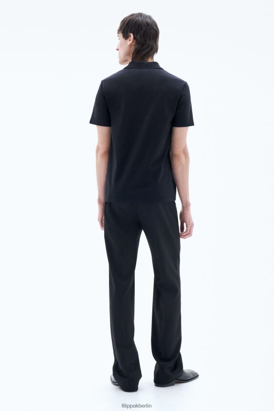 Filippa K L8HHT324 Bekleidung Schwarz Männer Polo-T-Shirt aus Stretch-Baumwolle