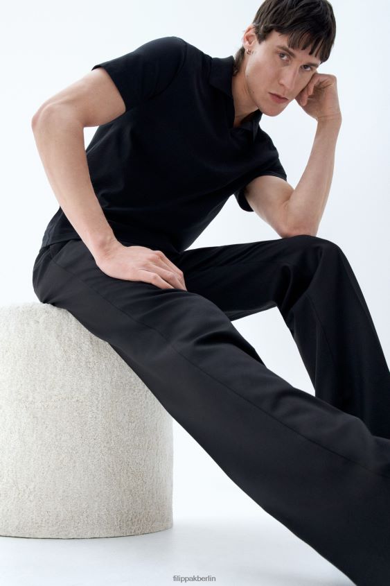 Filippa K L8HHT324 Bekleidung Schwarz Männer Polo-T-Shirt aus Stretch-Baumwolle