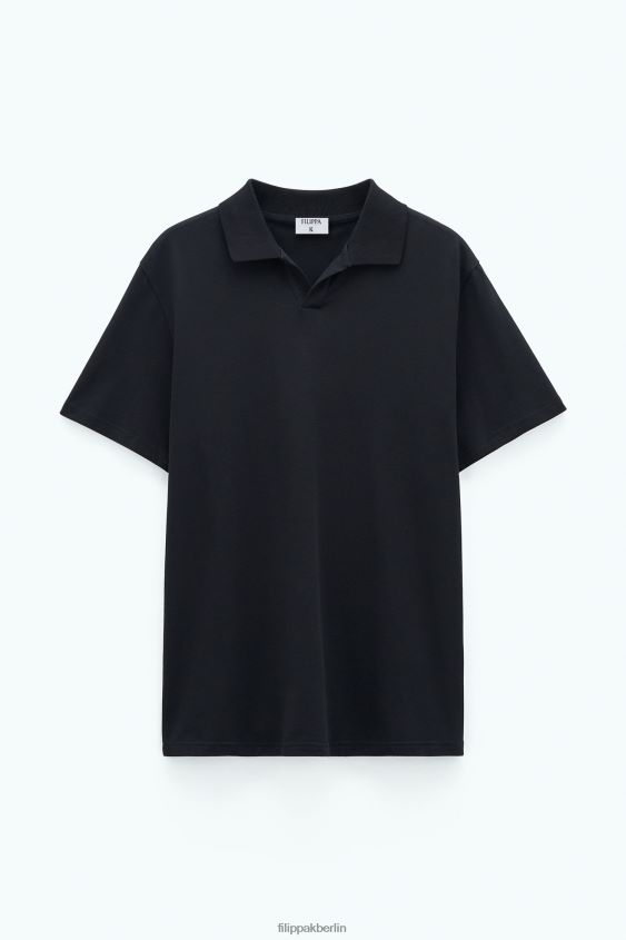 Filippa K L8HHT324 Bekleidung Schwarz Männer Polo-T-Shirt aus Stretch-Baumwolle