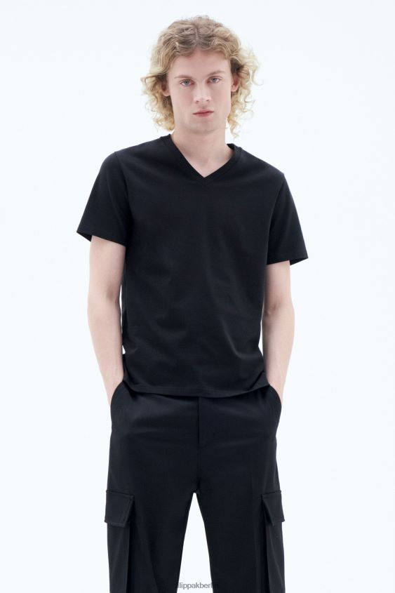 Filippa K L8HHT329 Bekleidung Schwarz Männer Stretch-T-Shirt mit V-Ausschnitt