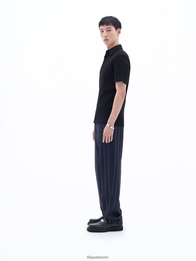 Filippa K L8HHT341 Bekleidung Schwarz Männer Ripp-Poloshirt