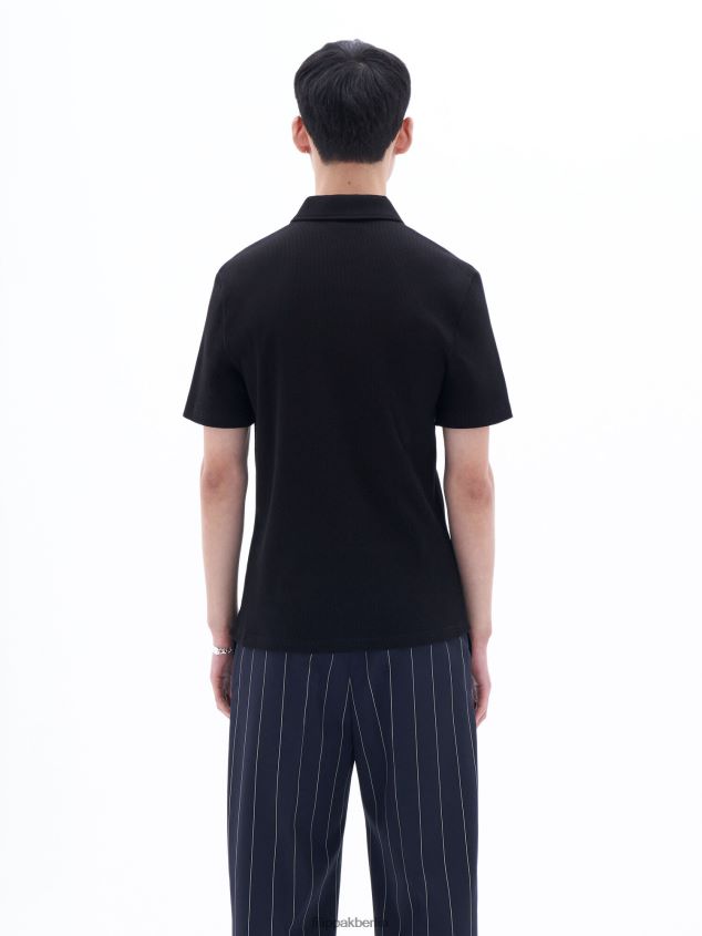 Filippa K L8HHT341 Bekleidung Schwarz Männer Ripp-Poloshirt