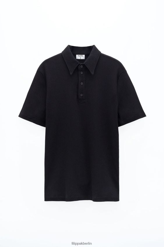 Filippa K L8HHT341 Bekleidung Schwarz Männer Ripp-Poloshirt