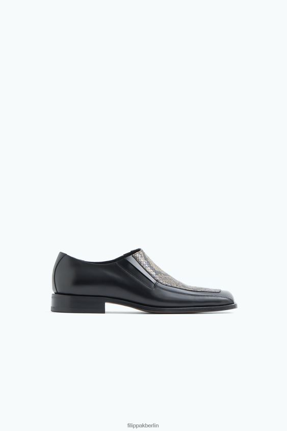 Filippa K L8HHT485 Schuhe schwarz/bedruckt Männer Loafer mit quadratischer Zehenpartie