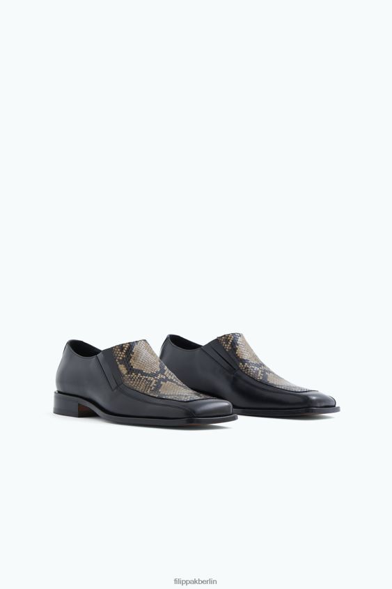 Filippa K L8HHT485 Schuhe schwarz/bedruckt Männer Loafer mit quadratischer Zehenpartie