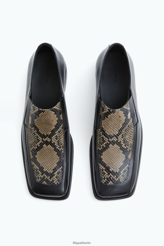 Filippa K L8HHT485 Schuhe schwarz/bedruckt Männer Loafer mit quadratischer Zehenpartie