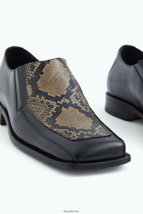 Filippa K L8HHT485 Schuhe schwarz/bedruckt Männer Loafer mit quadratischer Zehenpartie