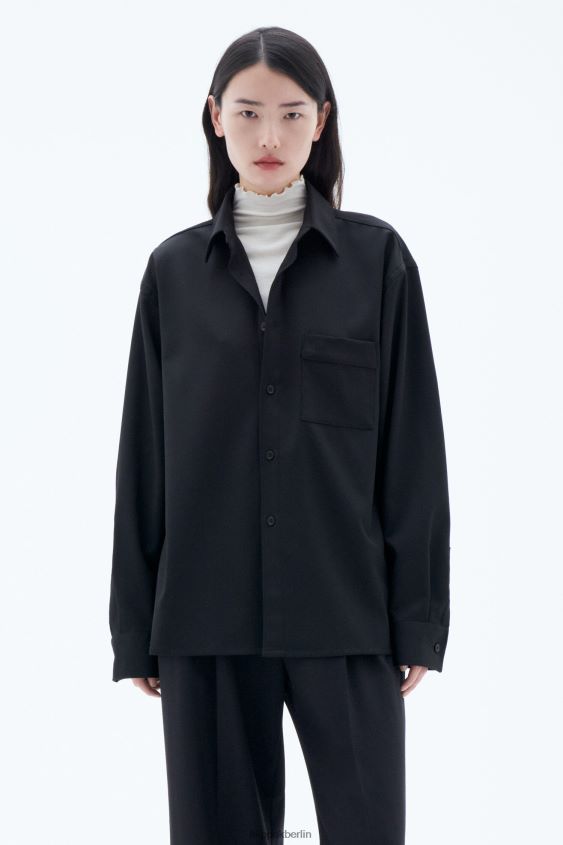 Filippa K L8HHT192 Bekleidung Schwarz unisex Hemd aus Wolltwill