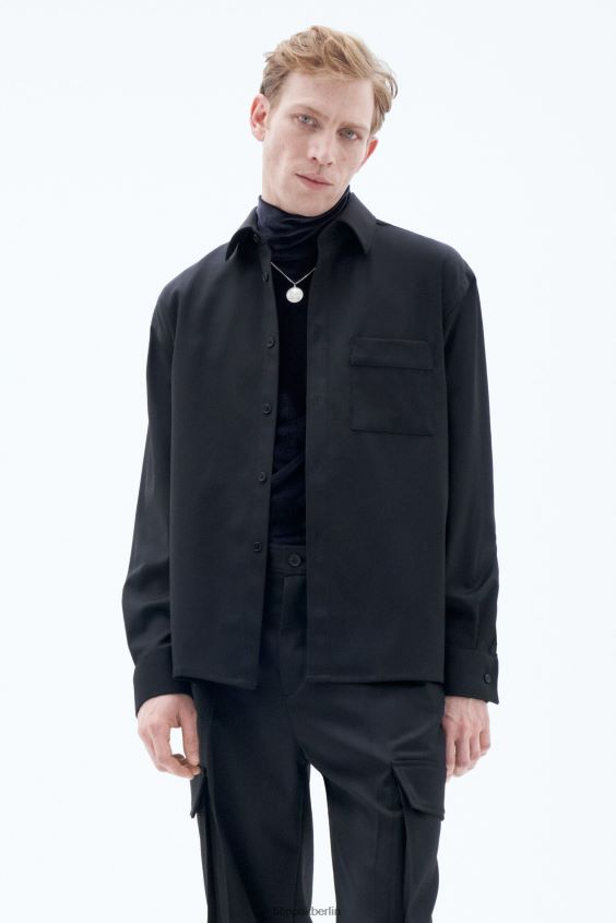Filippa K L8HHT192 Bekleidung Schwarz unisex Hemd aus Wolltwill