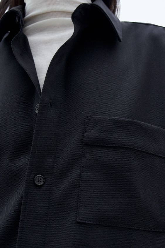 Filippa K L8HHT192 Bekleidung Schwarz unisex Hemd aus Wolltwill