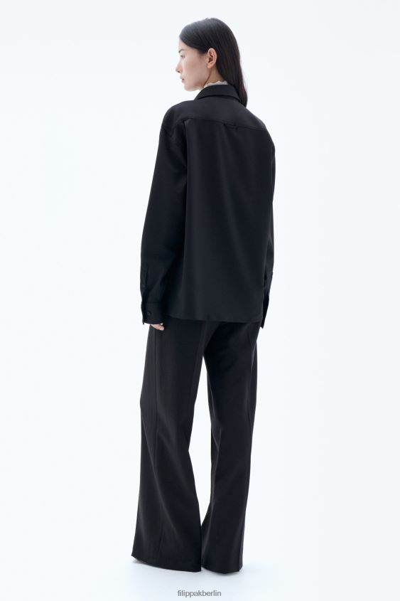 Filippa K L8HHT192 Bekleidung Schwarz unisex Hemd aus Wolltwill