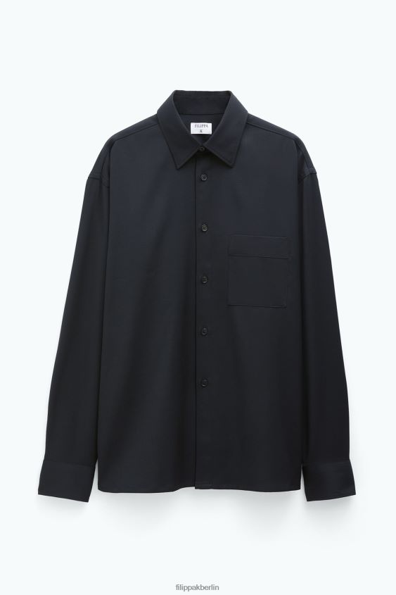 Filippa K L8HHT192 Bekleidung Schwarz unisex Hemd aus Wolltwill