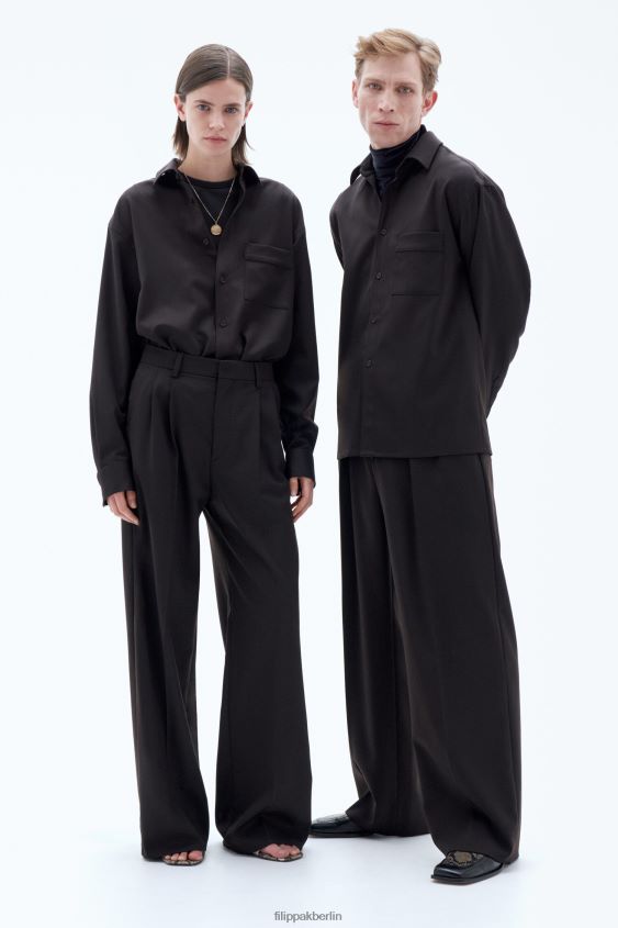 Filippa K L8HHT201 Bekleidung dunkelbraun unisex Hemd aus Wolltwill