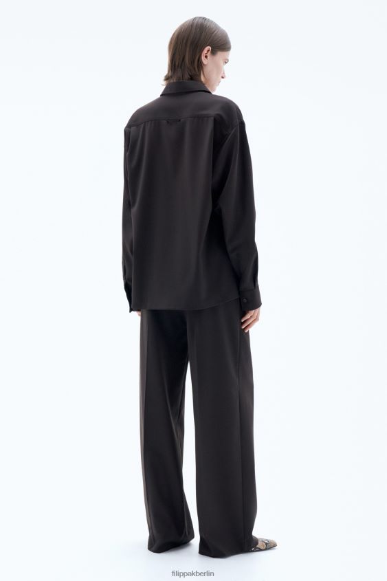 Filippa K L8HHT201 Bekleidung dunkelbraun unisex Hemd aus Wolltwill
