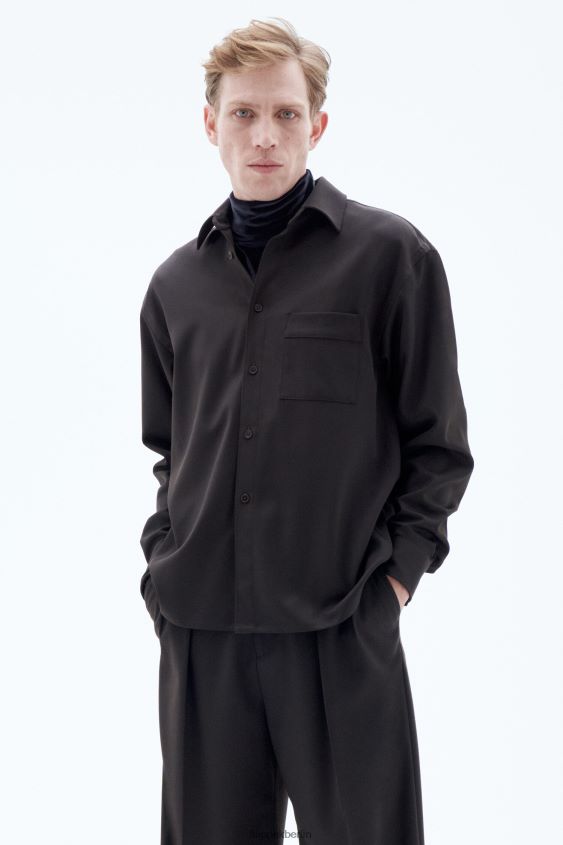 Filippa K L8HHT201 Bekleidung dunkelbraun unisex Hemd aus Wolltwill