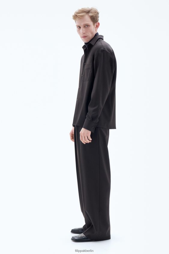 Filippa K L8HHT201 Bekleidung dunkelbraun unisex Hemd aus Wolltwill
