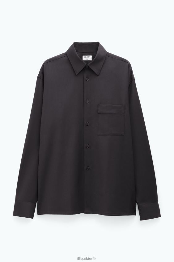 Filippa K L8HHT201 Bekleidung dunkelbraun unisex Hemd aus Wolltwill