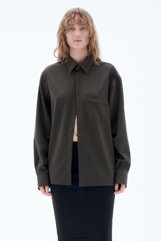 Filippa K L8HHT202 Bekleidung dunkles Waldgrün unisex Hemd aus Wolltwill