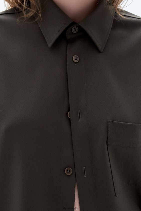 Filippa K L8HHT202 Bekleidung dunkles Waldgrün unisex Hemd aus Wolltwill