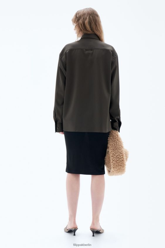 Filippa K L8HHT202 Bekleidung dunkles Waldgrün unisex Hemd aus Wolltwill
