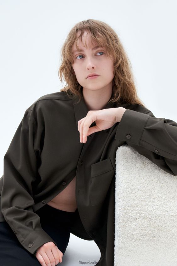 Filippa K L8HHT202 Bekleidung dunkles Waldgrün unisex Hemd aus Wolltwill
