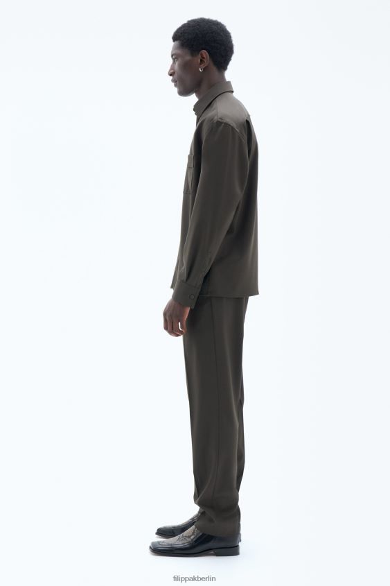 Filippa K L8HHT202 Bekleidung dunkles Waldgrün unisex Hemd aus Wolltwill