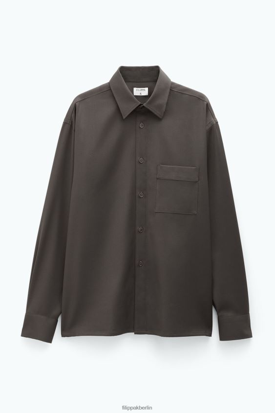 Filippa K L8HHT202 Bekleidung dunkles Waldgrün unisex Hemd aus Wolltwill