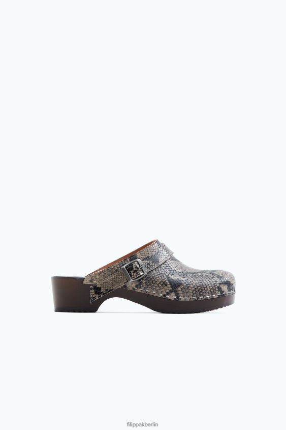 Filippa K x Swedish Hasbeens L8HHT451 Schuhe bedruckte Nougat-Schlange unisex Clog mit Rückenriemen