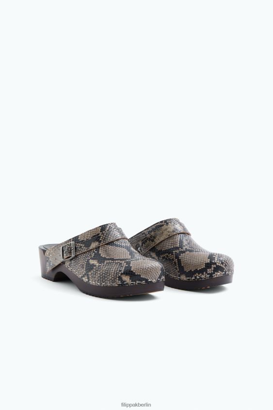 Filippa K x Swedish Hasbeens L8HHT451 Schuhe bedruckte Nougat-Schlange unisex Clog mit Rückenriemen