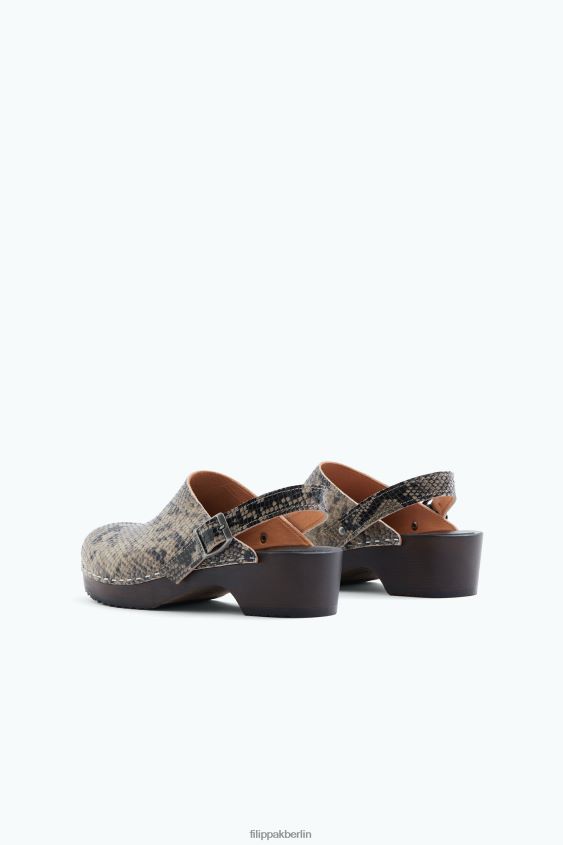 Filippa K x Swedish Hasbeens L8HHT451 Schuhe bedruckte Nougat-Schlange unisex Clog mit Rückenriemen