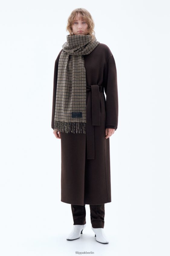 Filippa K L8HHT415 Zubehörteil dunkelbraunes Karo unisex Schal aus Wolle mit Karomuster