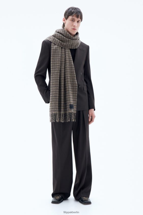 Filippa K L8HHT415 Zubehörteil dunkelbraunes Karo unisex Schal aus Wolle mit Karomuster